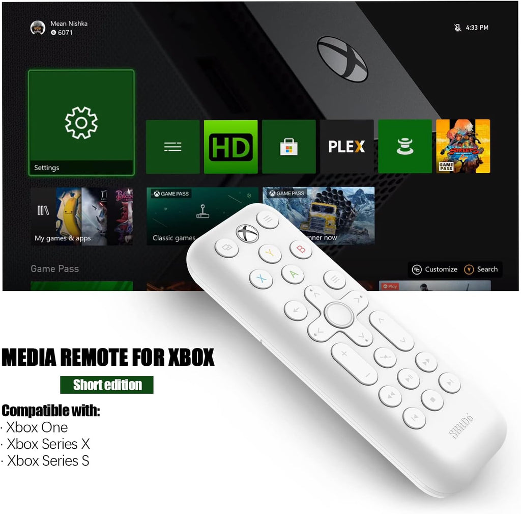 8Bitdo Media Remote for Xbox One, Series X and S (White, Short Edition)