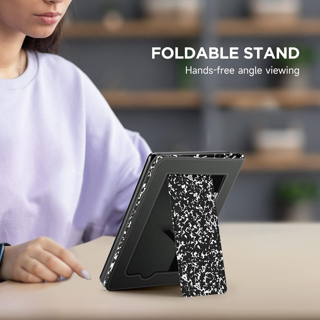 Stand Case for 6.8" Kindle Paperwhite 11Th Generation 2021 and Kindle Paperwhite Signature Edition, Premium PU Leather Cover with Auto Wake/Sleep, Milk Notebook
