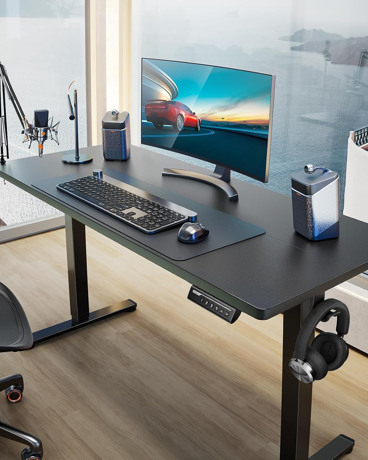 Height Adjustable Electric Standing Desk, 48 X 24 Inches Sit Stand up Desk, Memory Computer Home Office Desk with Two-Piece Desktop (Black)